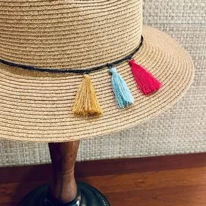 ?2xHPHP?NWOT Bohemian Tassel Paper Straw Fedora by Sonoma OSFM Sophia | Young Girl Paper Braid Fedora Hat | HK502 main image 4